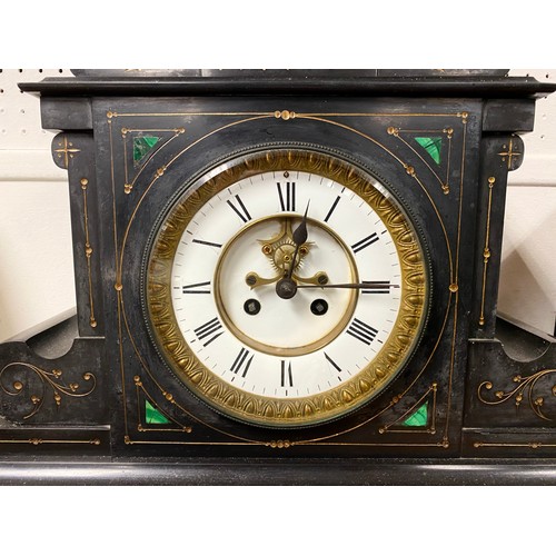 228 - Impressive Victorian inlaid malachite  and gilt decorated mantle clock