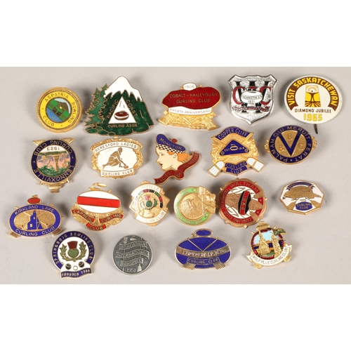 133 - Box of various badges, mainly Curling related