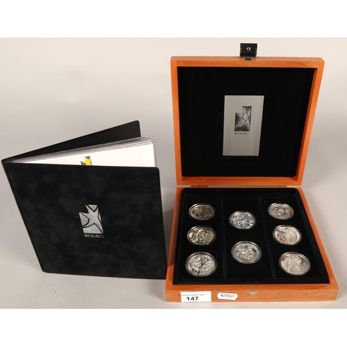 147 - Eight silver EMC 'Mythological Couples' coins in box