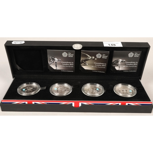 148 - The Royal Mint cased set of four 2010 silver proo£5 coins 