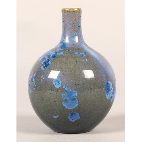 157 - Crystalised glazed studio pottery vase, stamo to base 13 cm high