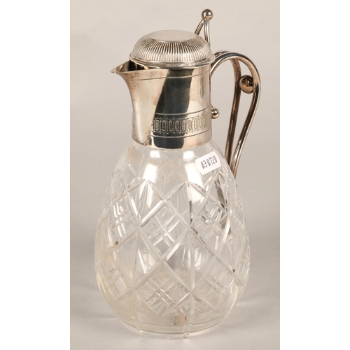 158 - Silver plated  crystal claret jug