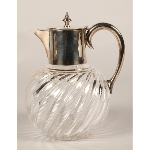 159 - Silver plated glass claret jug