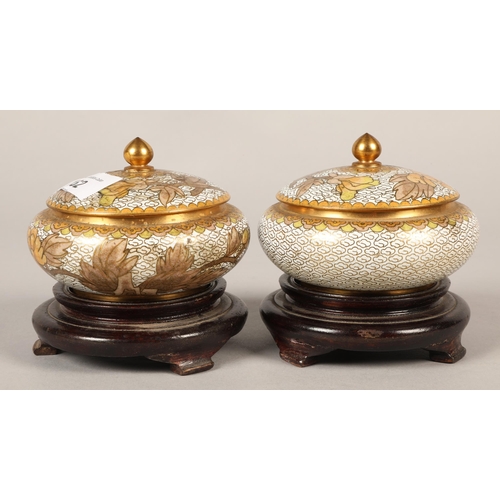 162 - Pair of Cloisonne jars on stands,, 9cm diameter (2)