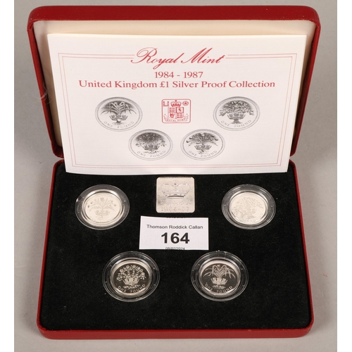 164 - Royal Mint 1984-1987 United Kingdom £1 silver proof coin collection.