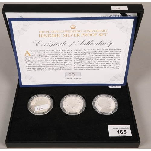 165 - The Platinum Wedding Anniversary Historic Silver Proof coin set (3 Coins)