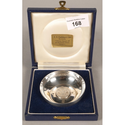 168 - Silver pin dish commemorating Charles and Diana's wedding in fitted case, 60 grams