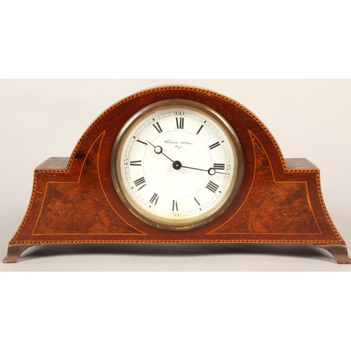 170 - Inlaid mahogany mantel clock , Retailed by  Wallace Allen of Ayr.