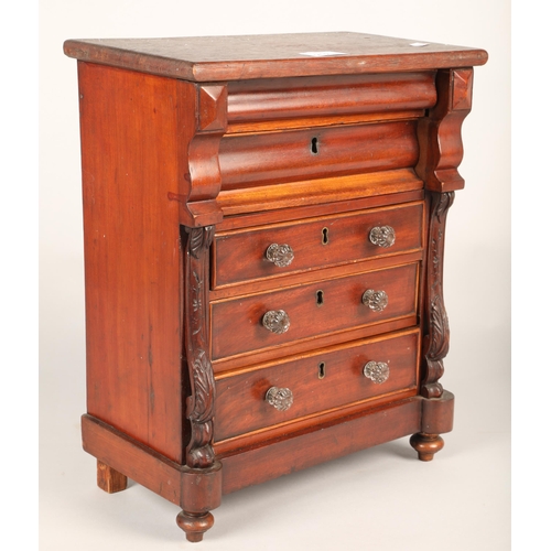 212 - 19th century mahogany apprentice piece in the form of scotch chest 31cm diameter.