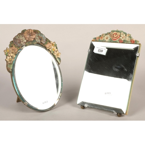 220 - Barbola style rectangular easel mirror and another oval (2)