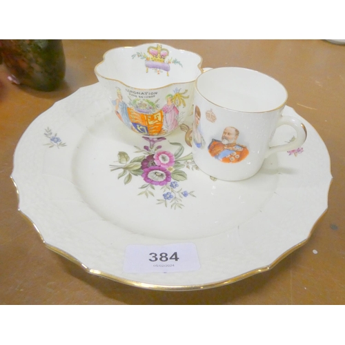 384 - Royal Copenhagen plate and two commemorative cups.