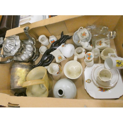 397 - Large box of vintage crested ware etc