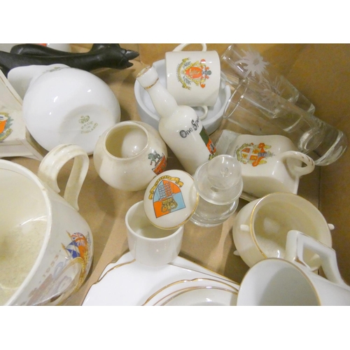 397 - Large box of vintage crested ware etc