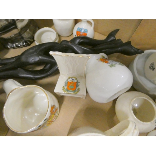 397 - Large box of vintage crested ware etc