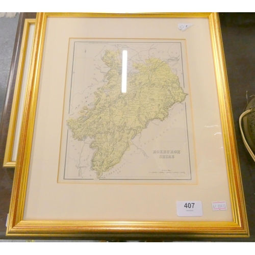 407 - Roxburghshire framed map and print of the Teviot township on the Molineux. (2)