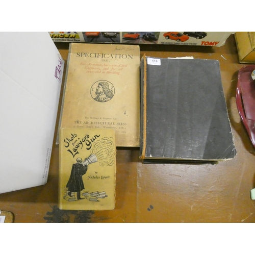 416 - Three vintage books, The Holy Bible, Shots From a Lawyers Gun by Nicholas Everitt, and a Civil Engin... 