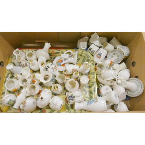 417 - Tray of vintage crested ware including Goss, Arcadian etc,