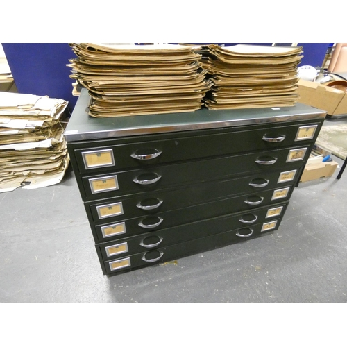 440 - Large green metal six drawer plan chest made by Milner (seperates into three sections)