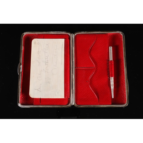 107 - Victorian antique silver pocket card case with red leather interior with compartments for a notebook... 