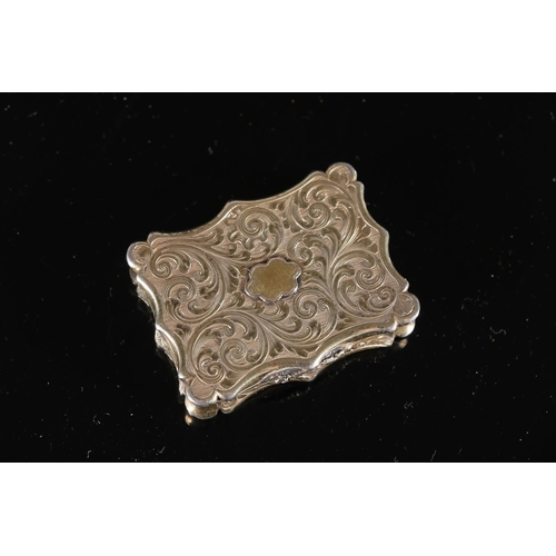 108 - Victorian antique parcel gilt silver vinaigrette of rectangular form with serpentine edge having all... 