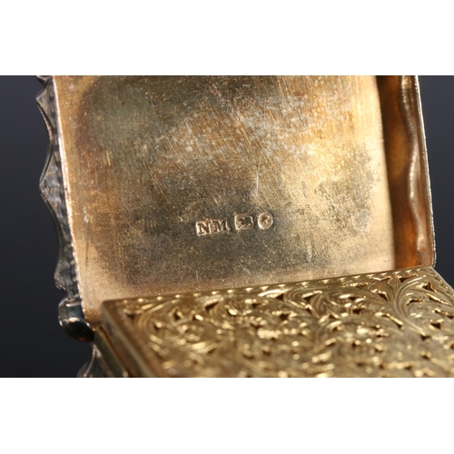 112 - Victorian antique parcel gilt silver snuff box of rectangular form with serpentine edge having all o... 