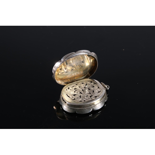 115 - Victorian antique silver vinaigrette of lobed oval form with engraved leaf design, by Colen Hewer Ch... 