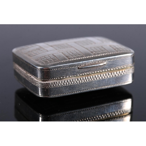 116 - Georgian antique silver vinaigrette of cushioned rectangular shape with incised simulated woven stra... 