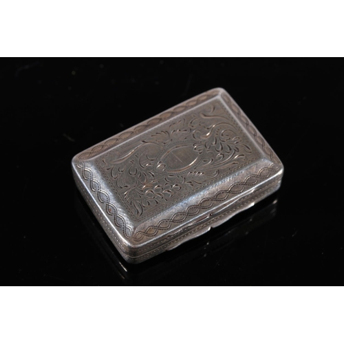 119 - Georgian antique silver vinaigrette of rectangular form with chamfered edges and engraved scrolling ... 