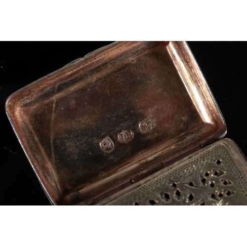 119 - Georgian antique silver vinaigrette of rectangular form with chamfered edges and engraved scrolling ... 