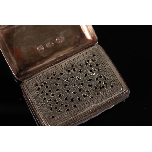 119 - Georgian antique silver vinaigrette of rectangular form with chamfered edges and engraved scrolling ... 