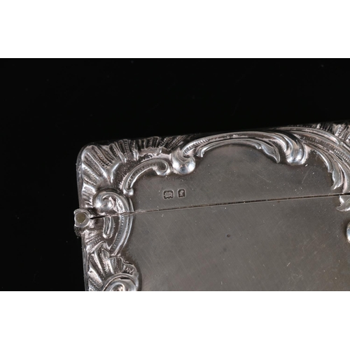 76 - Edwardian Art Nouveau period antique silver card case of rectangular form the borders decorated with... 