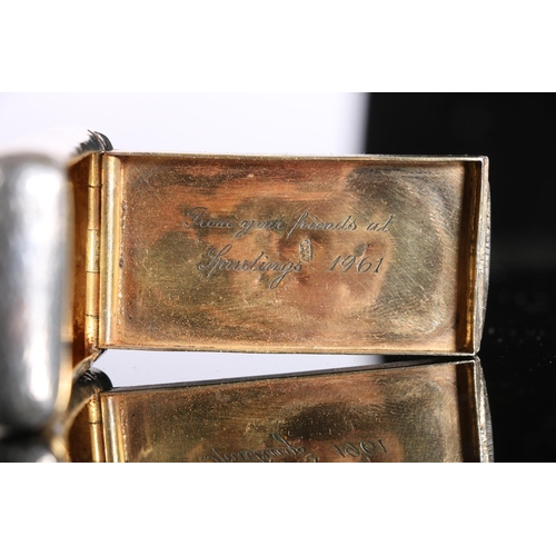 83 - Georgian antique parcel gilt silver pocket snuff box of slightly curved form, by Joseph Willmore, Bi... 