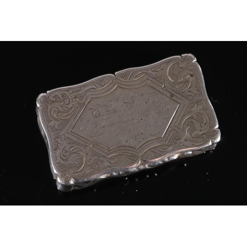 84 - Victorian antique silver snuff box of rectangular form with scroll border, the body with all over sc... 