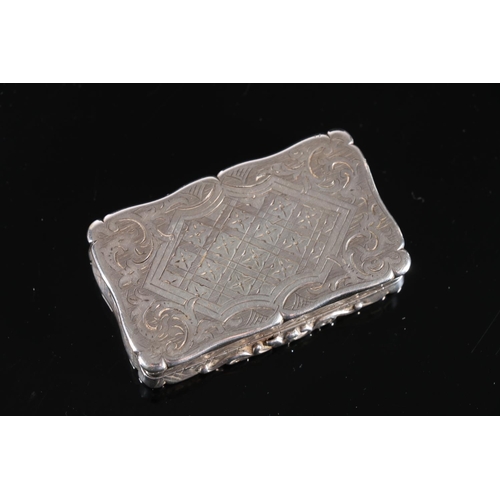 84 - Victorian antique silver snuff box of rectangular form with scroll border, the body with all over sc... 