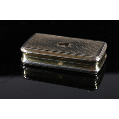 88 - Georgian antique parcel gilt silver snuff box of rectangular form with rounded corners, concave edge... 