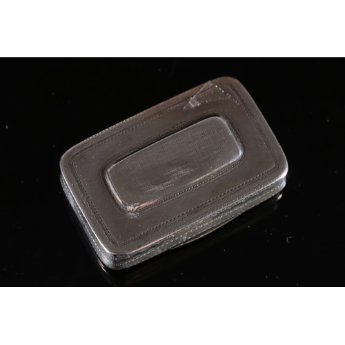 91 - Georgian antique silver snuff or vesta box of rectangular form with rounded corners, the edge with s... 