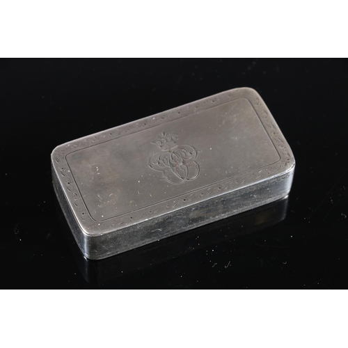 98 - Georgian antique silver snuff box of rectangular form with rounded corners, incised borders and nail... 