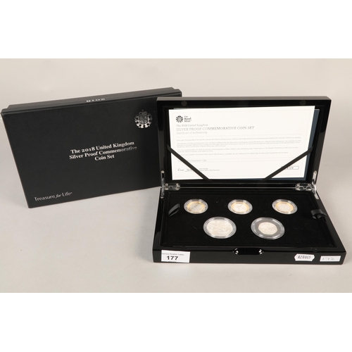 177 - The Royal Mint 2018 United Kingdom Silver Proof Commemorative Coin Set.