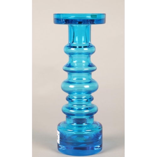 185 - Nuutajarvi Notjso blue  glass candle holder, 24cm height