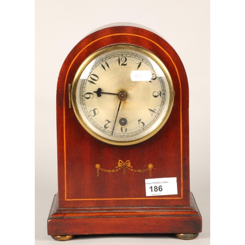 186 - Inlaid mahogany mantel clock, 26cm height