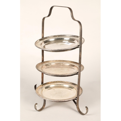 300 - Three-tier silver plated cake stand, 41cm height