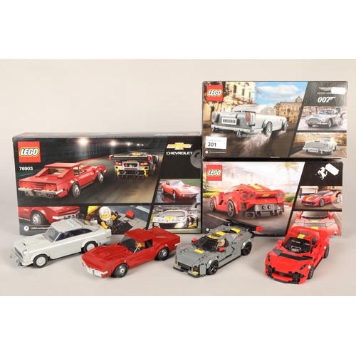 301 - Boxed Lego to include 007 Aston-Martin, Ferrari and Chevrolet models