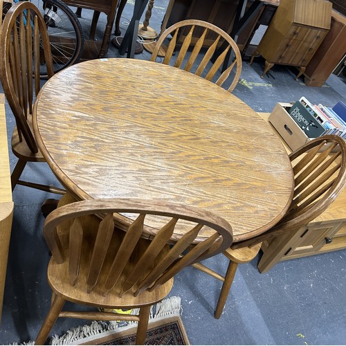 353 - Country style pedestal table and four chairs.