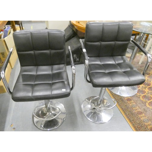 356 - Pair of modern black leather and chrome Songmicks kitchen stools.