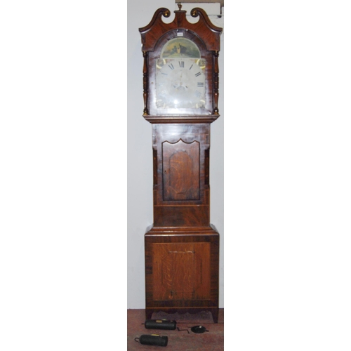 195 - 19th century Lancashire inlaid mahogany and oak eight day longcase clock, the 13½in painted dial ins... 