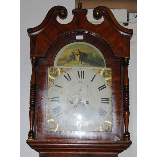 195 - 19th century Lancashire inlaid mahogany and oak eight day longcase clock, the 13½in painted dial ins... 