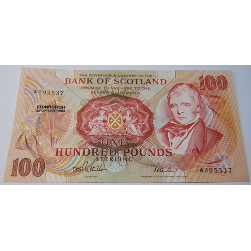 173 - Bank of Scotland uncirculated £100 banknote from the Walter Scott series, 133-7, issued January 22, ... 