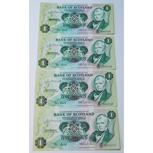 175 - Four Bank of Scotland uncirculated £1 banknotes from the Walter Scott series, 129-6, issued December... 