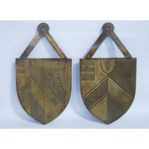 302 - Pair of ship's bulkhead bronzed plaques with triangular strap mount above pennant-shaped plaque, bea... 