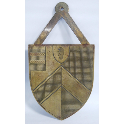 302 - Pair of ship's bulkhead bronzed plaques with triangular strap mount above pennant-shaped plaque, bea... 